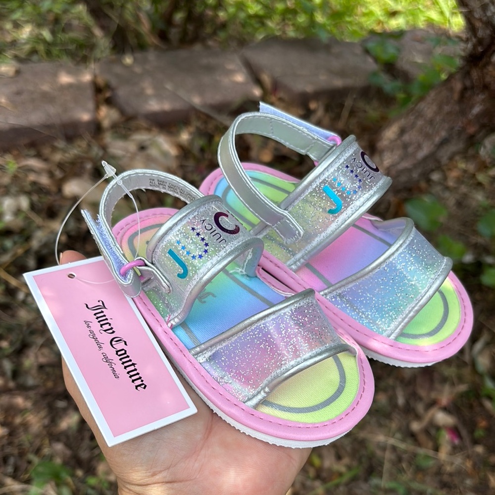 Juicy Couture Pink and Silver Sandals with Velcro Closure